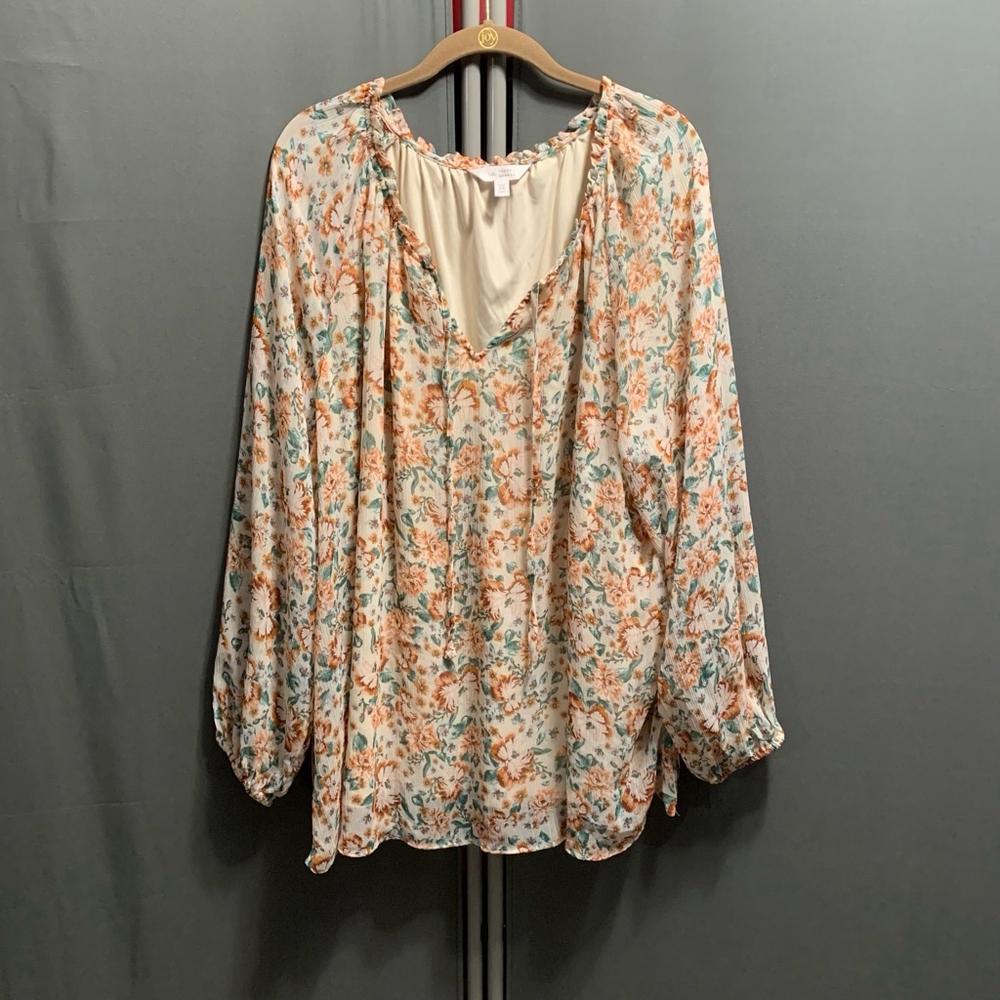 B19-Women's LC Lauren Conrad Blouse 3X White Orange